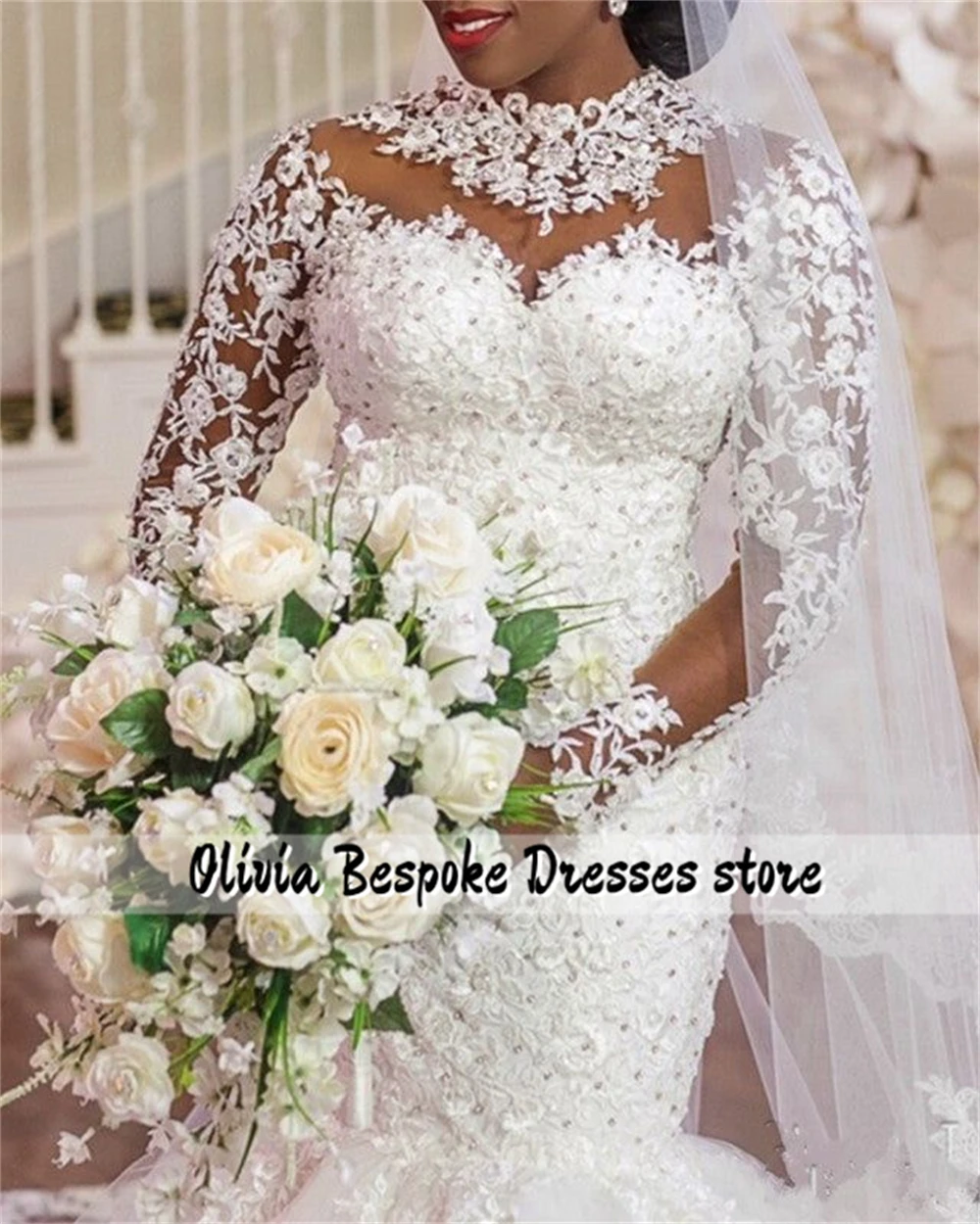 Charming Aso Ebi Wedding Dresses For Brides 2025 Long Sleeves Beads Formal Occasion Mermaid African Engagement Gowns Customized