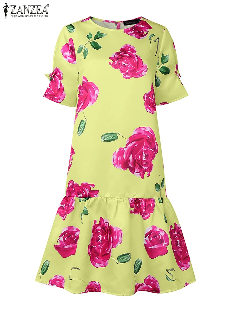 

ZANZEA, платья больших размеров, богемный женский цветочный принт, летний длинный сарафан с рукавами-хафами и рюшами, праздничный вечерний халат большого размера, 2025