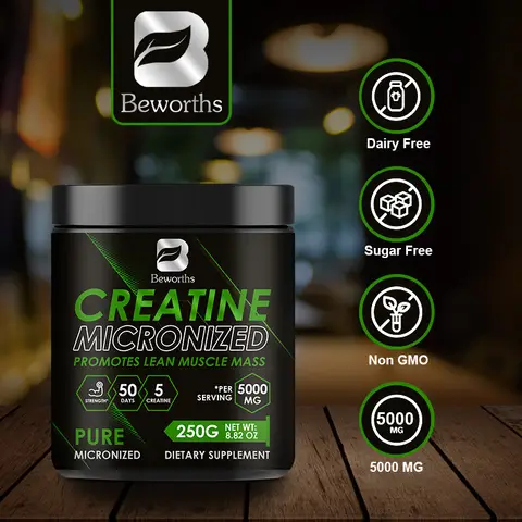 Beworths 250g Creatine Monohydrate Powder for Pre Workout Muscle Building Cellular Energy Brain Immune Health Buld Muscle Mass