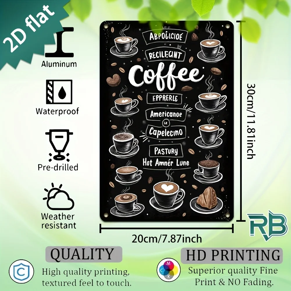 New Trendy HD Metal Wall Art - Vintage Retro 2D Flat Design Chalkboard Style Coffee Menu Poster Featuring 