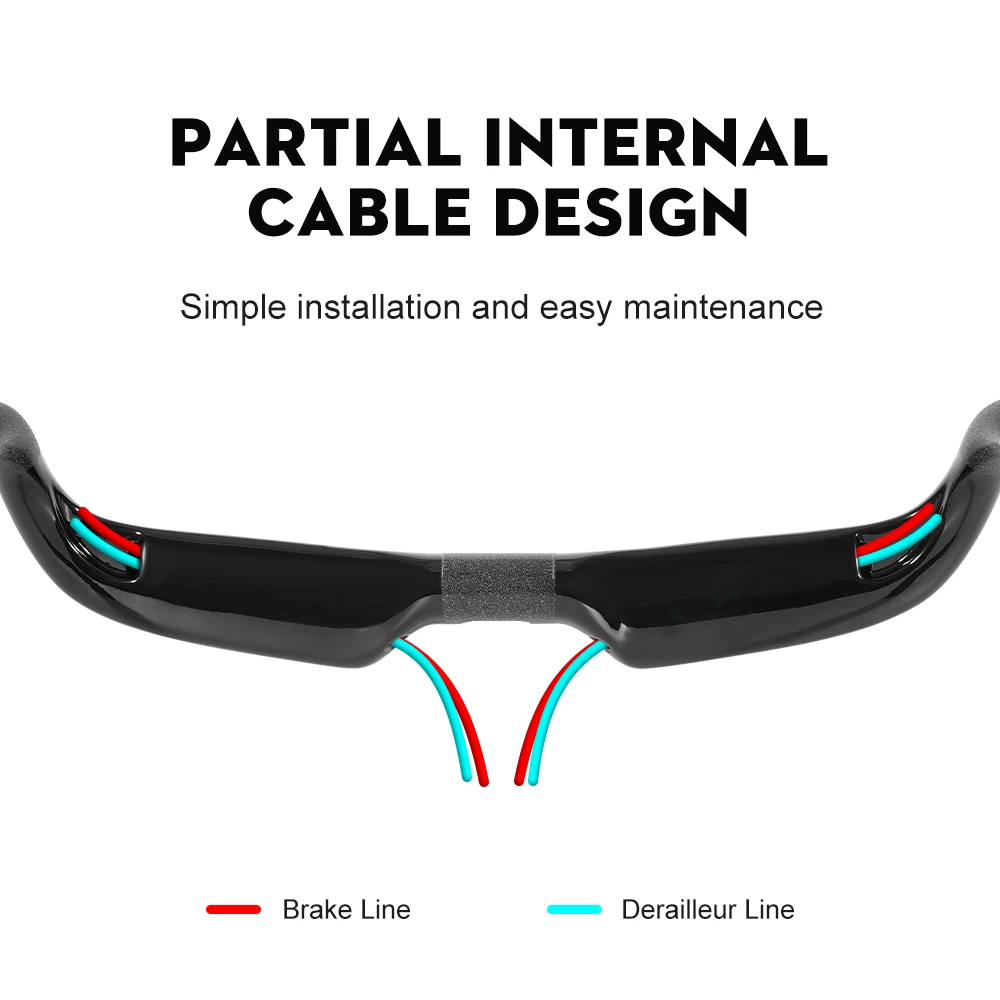 TOSEEK 8K Glänzender Rennrad-Carbonlenker 380/400/420/440mm mit interner Kabelführung, Fahrradlenker, Fahrradzubehör – Detail 5