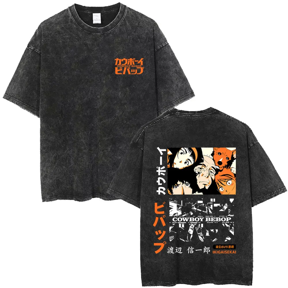Gewaschenes Vintage Anime Cowboy Bebop Spike Spiegel See You Space Cowboy T-Shirt für Männer und Frauen, Manga-Mode-Marken-T-Shirts, Streetwear – Detail 5