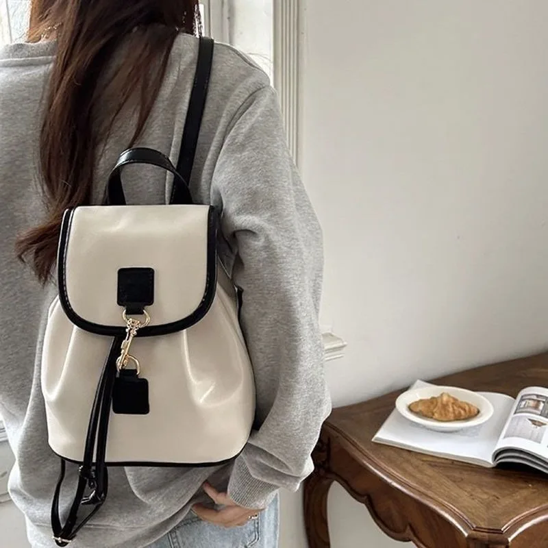 Korean Version Ins Minority Backpack 2024 New Bag Color Contrast Simple All-match Fashion Fallow Satchel