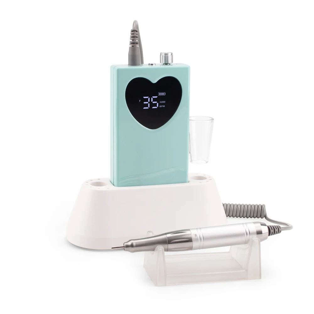 Heart Shape Nail Drill Professional Manicure Machine 35000RPM Portable Wireless Rechargeable Desktop E File
