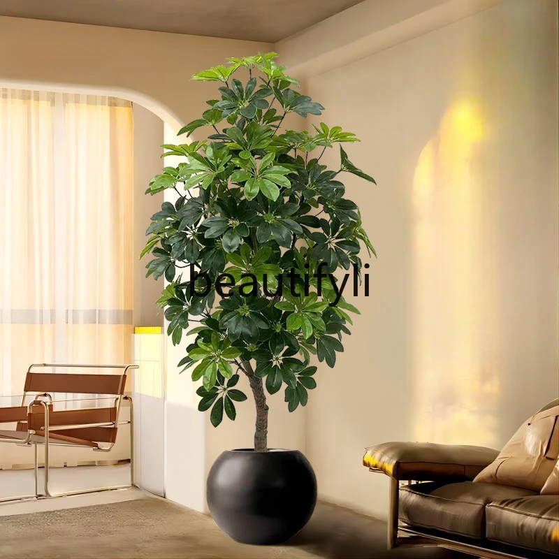 

Simulated green plant duck foot wood floor-to-ceiling potted false flower tree light luxury bionic plant ornament