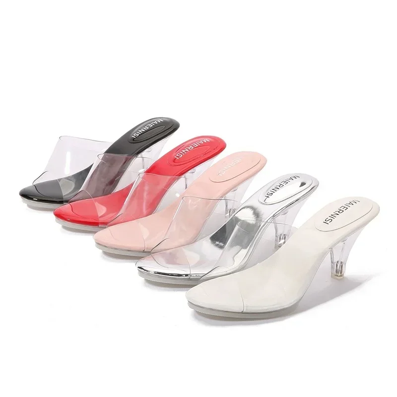 Fashion Elegant High Heels Sexy Crystal Transparent Opened Toe Comfortable Slippers Luxury Sandals Women Designers 2024