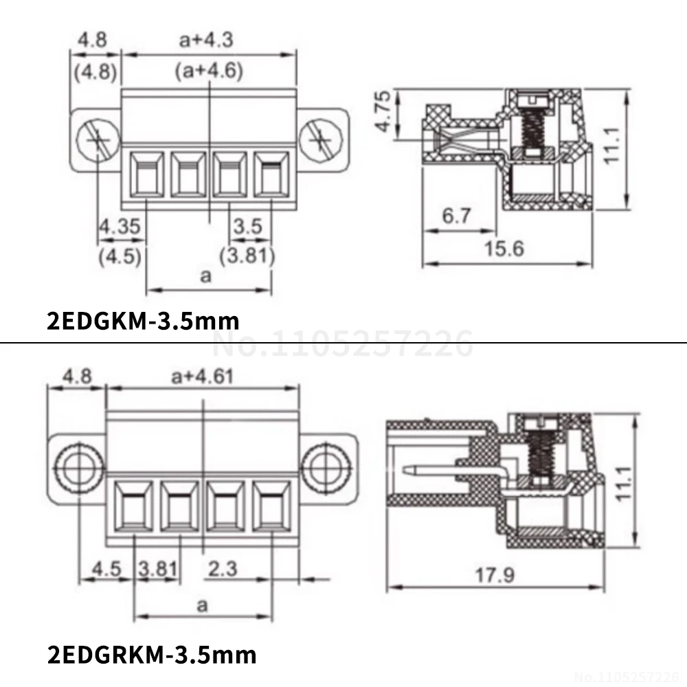 (1 Set) KF 2EDGRKM 2EDGKPM - 3.5 mm Terminal Block Set 2–24P with Flange Plug-in Type with Lugs 15EDGKM 15EDGKPM 3.5