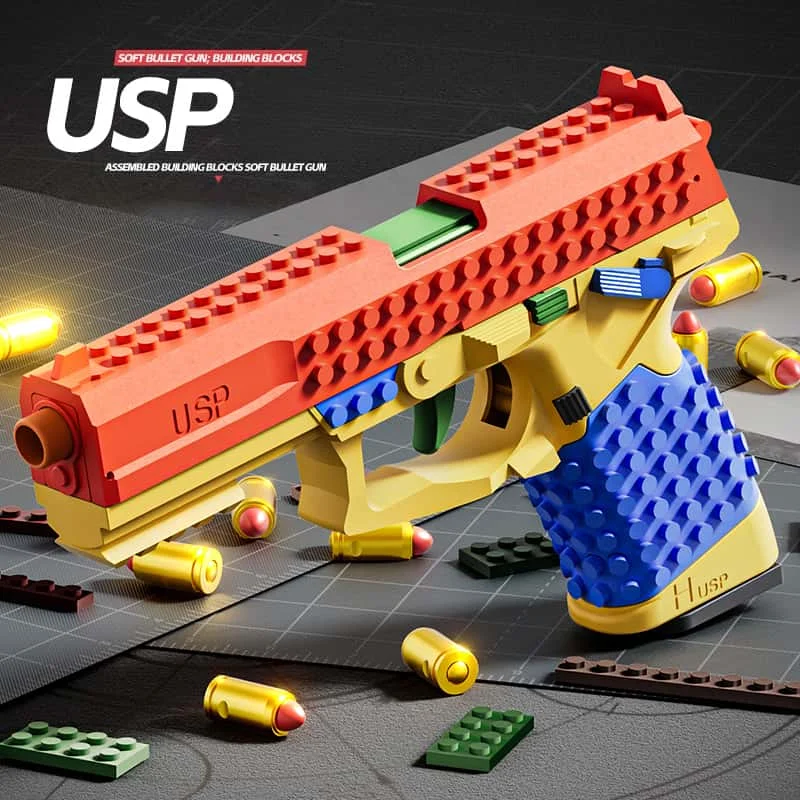 

Пистолет USP с выбросом гильз, непрерывной стрельбой, отдачей и мягкими пулями, с функцией подвешивания патронного бокса, подарок на день рождения