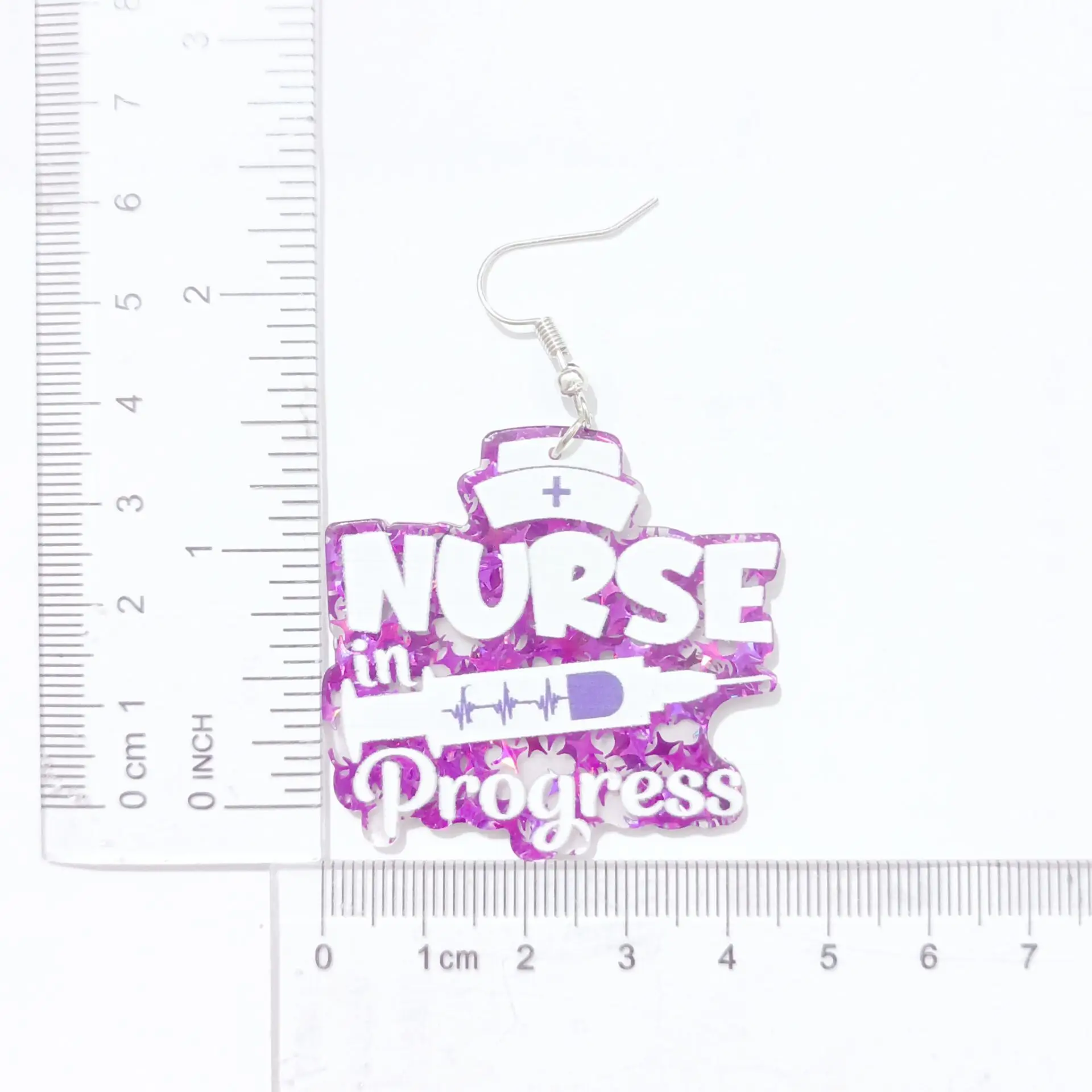 Glitter Nurse In Progress Acrylic Drop Earrings For Women Flat Back Veins Syringe Colour Charms Ear Rings Jewelry Gifts