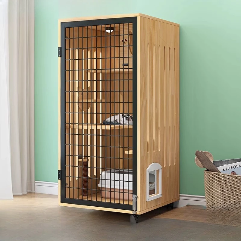 

Solid wood cat villa home luxury three-layer large space nest climbing frame integrated house cabinet room cat c