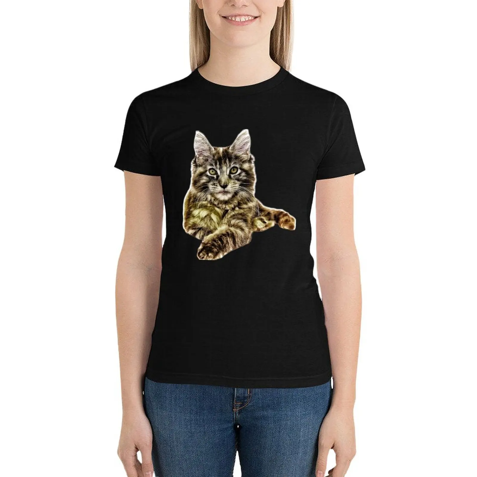 

maine coon cat TSHIRT T-Shirt animal print shirt for girls oversized female Women's tops