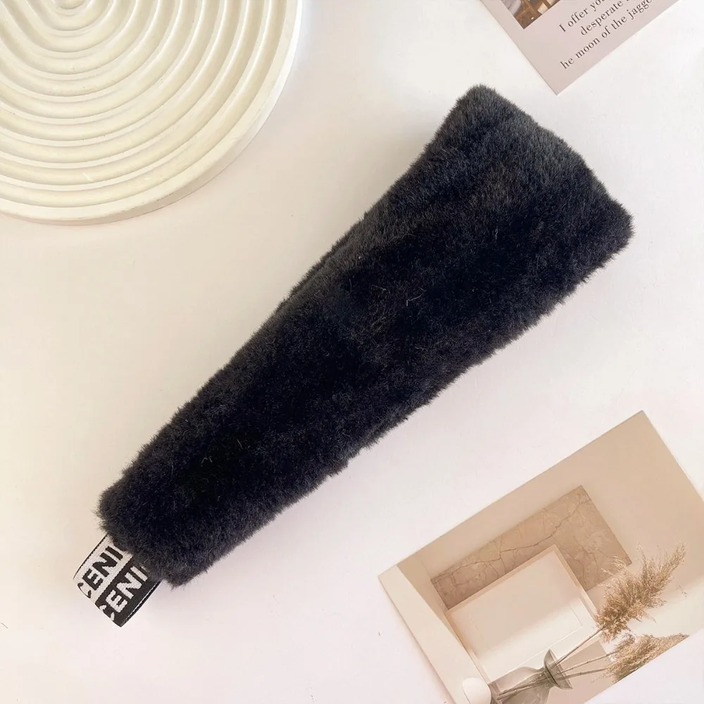 Cute Ear Warm Fluffy Plush Headband Windproof Rabbit Fur Solid Color Hairband Soft Headwear Winter Elastic Headband Autumn