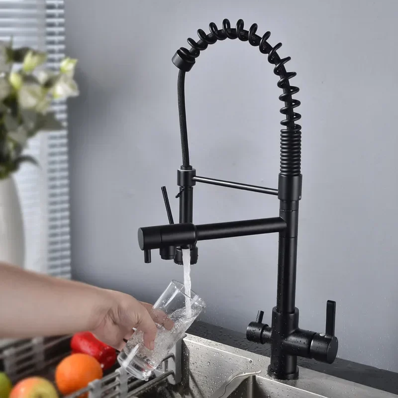 All-copper kitchen faucet, double outlet water, hot and cold vegetable basin, dishwasher, spring household faucet CF2303