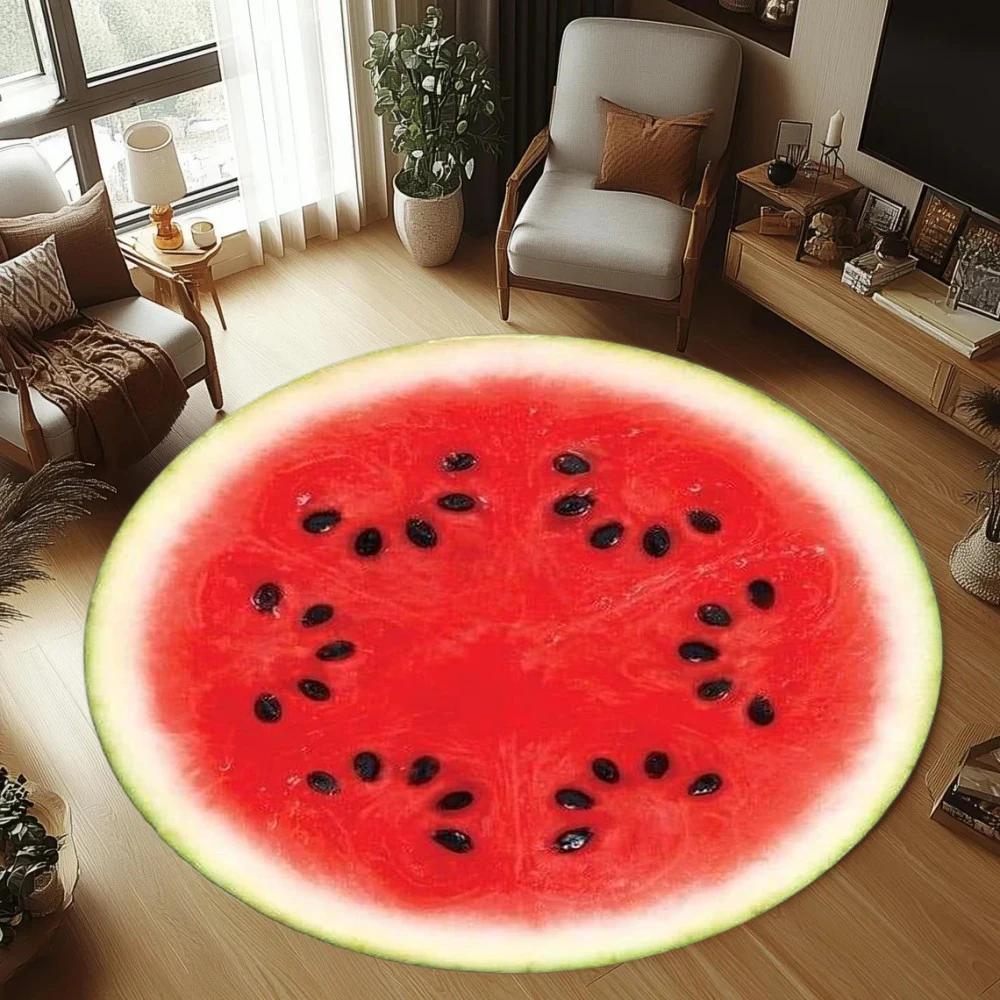 Fruit Slice Realistic Pattern Round Area Rug Fresh Style Non-Slip Floor Mat for Living Rooms Leisure Spaces