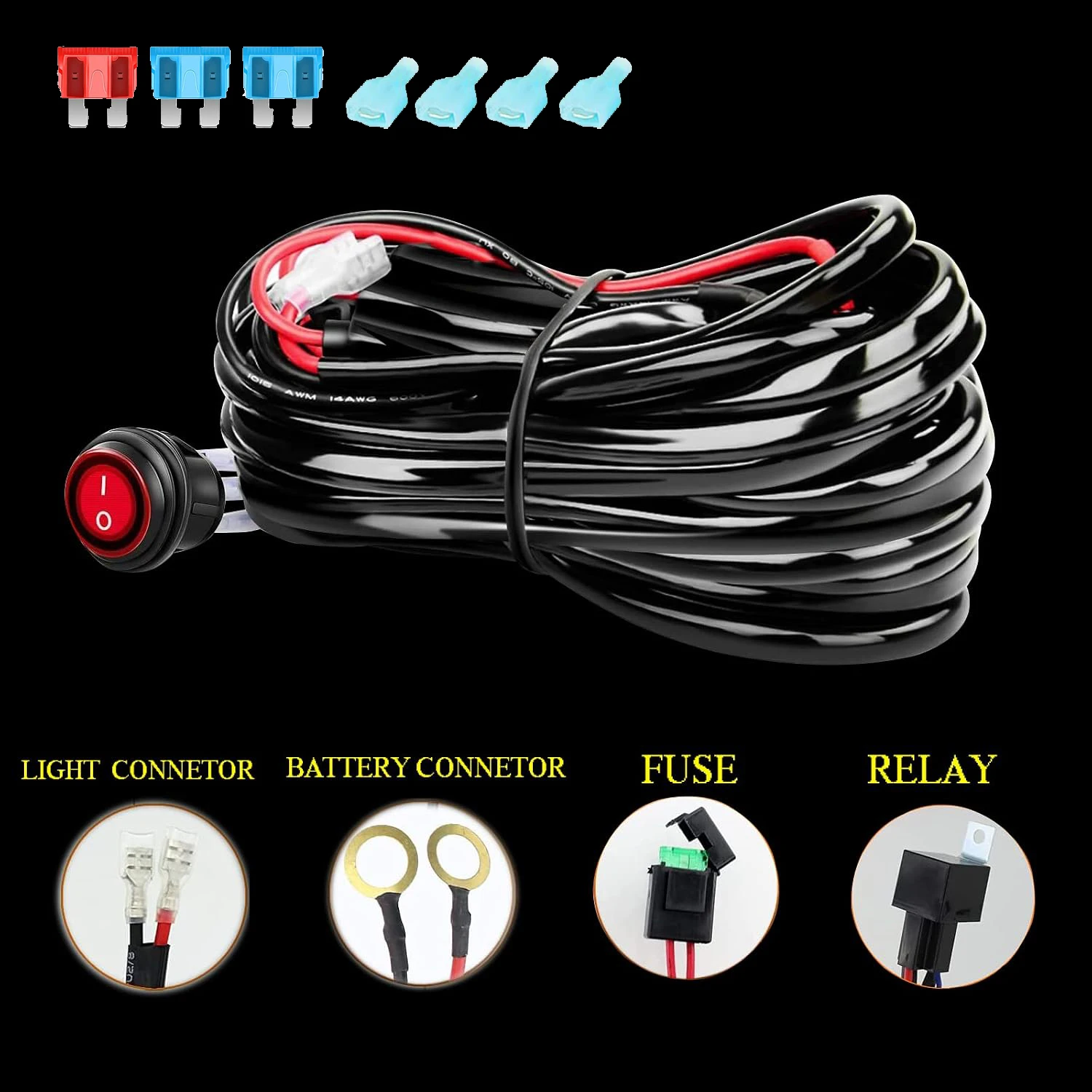 LED Light Bar Wiring Harness Kit Car Work Light Wiring Harness Switch Light Bar Fuse Waterproof Switch 40A 12V 2 Leads Harness