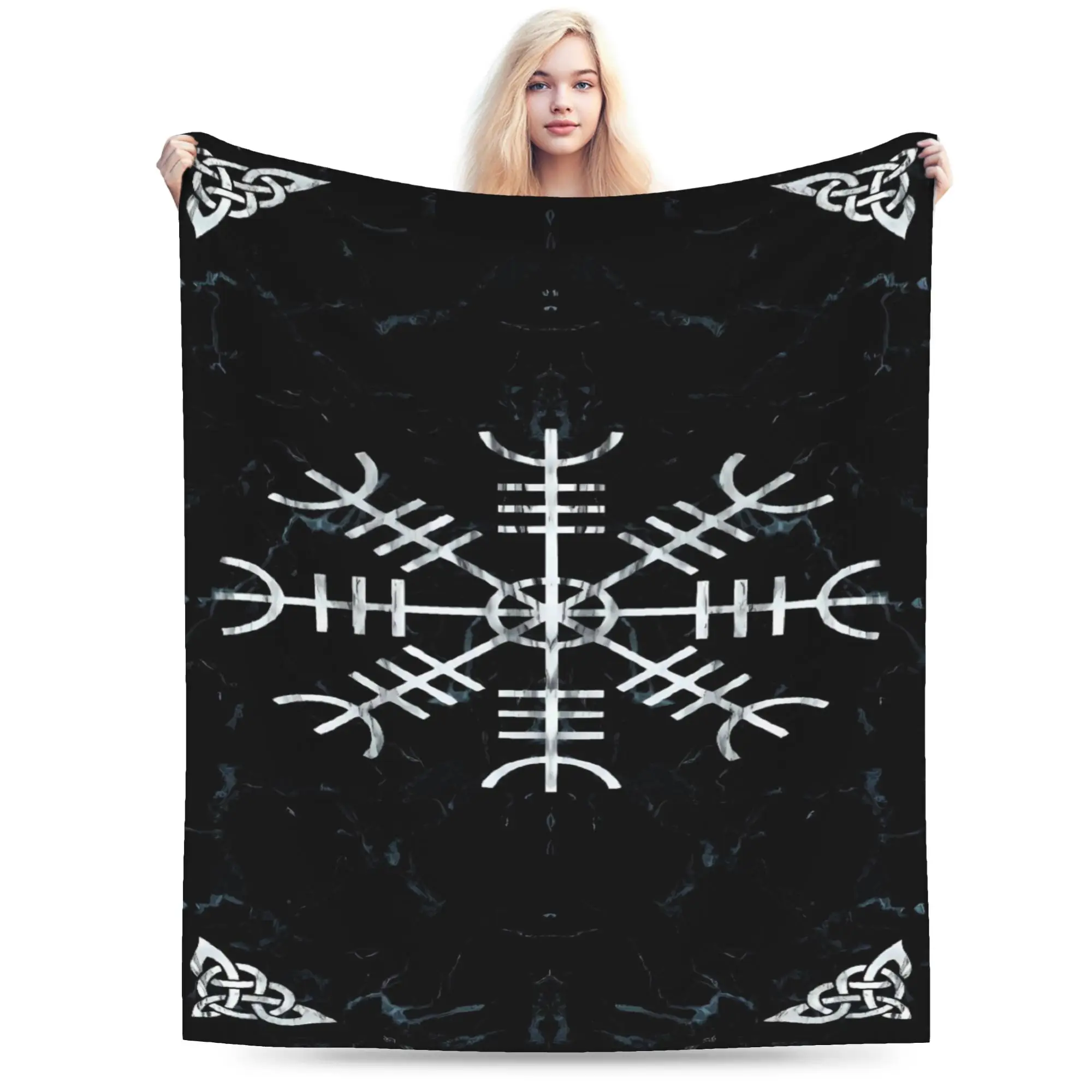 Aegishjalmur Norse Rune Celtic Knot Marble Print Blanket  Travel Flannel Throw Blanket For Outdoor Warm Quality Bedspread