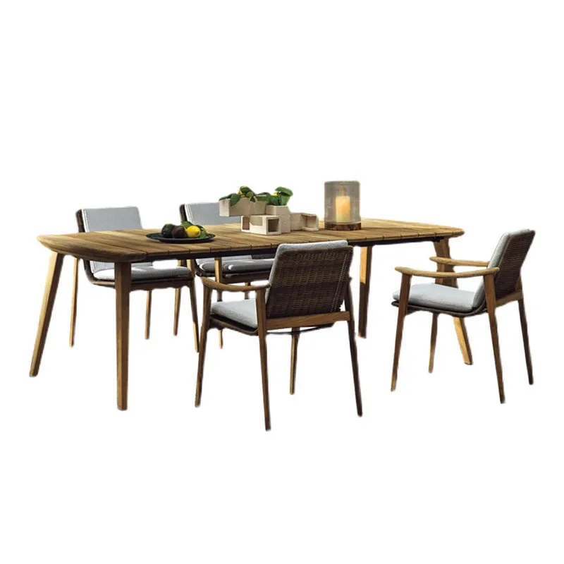 

Outdoor rattan tables and chairs, courtyard terrace Outdoor garden Leisure rattan chairs Villa balcony Teak dining