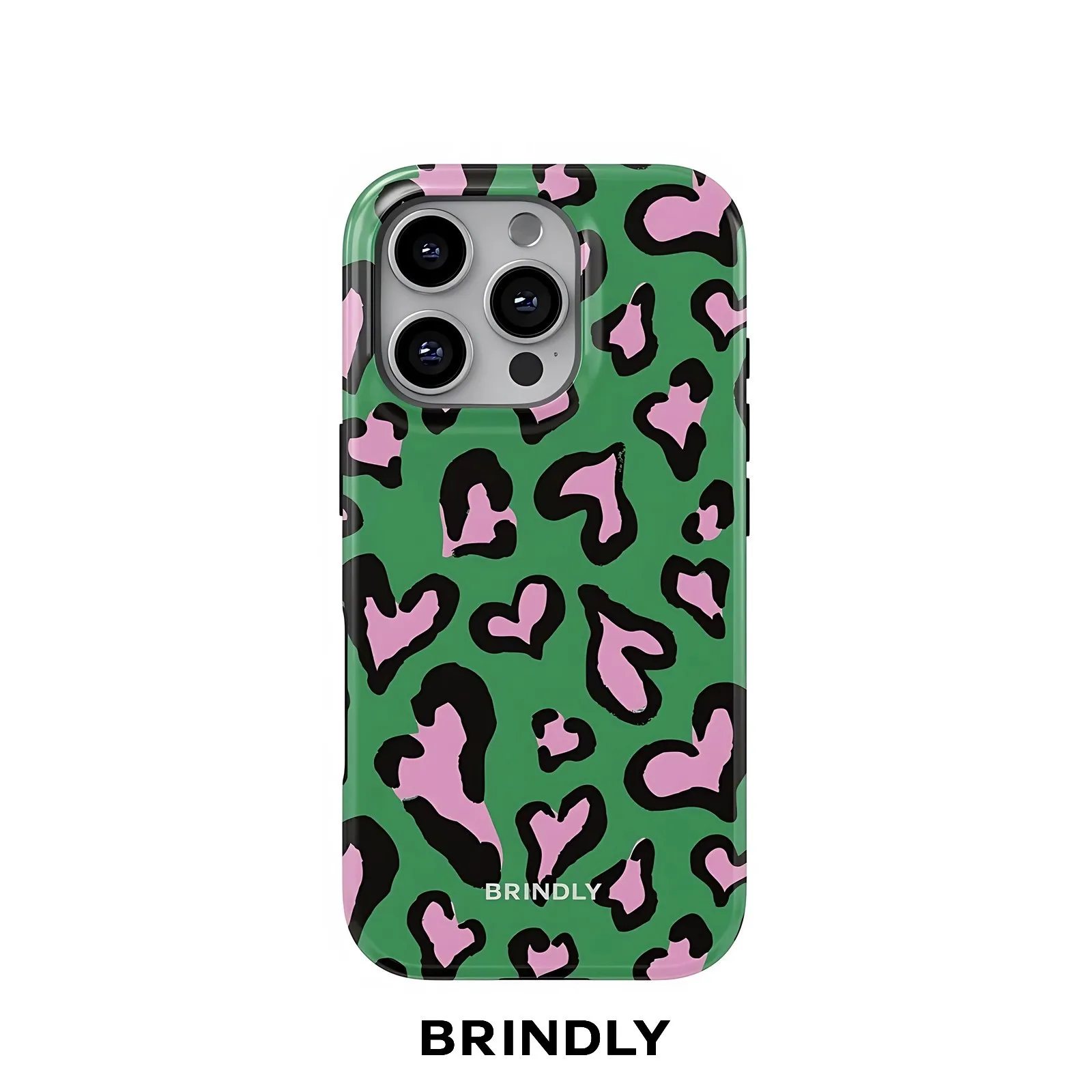 Green Leopard Heart BRINDLY Phone Case for Samsung Galaxy S23 S24 S25 S26 FE Plus Ultra Edge 5G Luxury Double-layer Back Cover