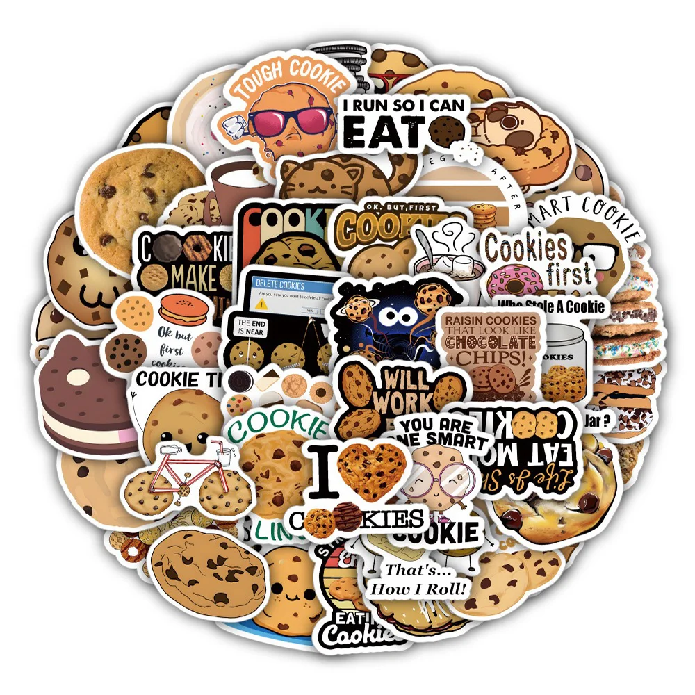 10/30/50PCS Cartoon Food Chocolate Chip Cookie Stickers DIY Laptop Luggage Skateboard Graffiti Decals Fun for Kid Toys Gift