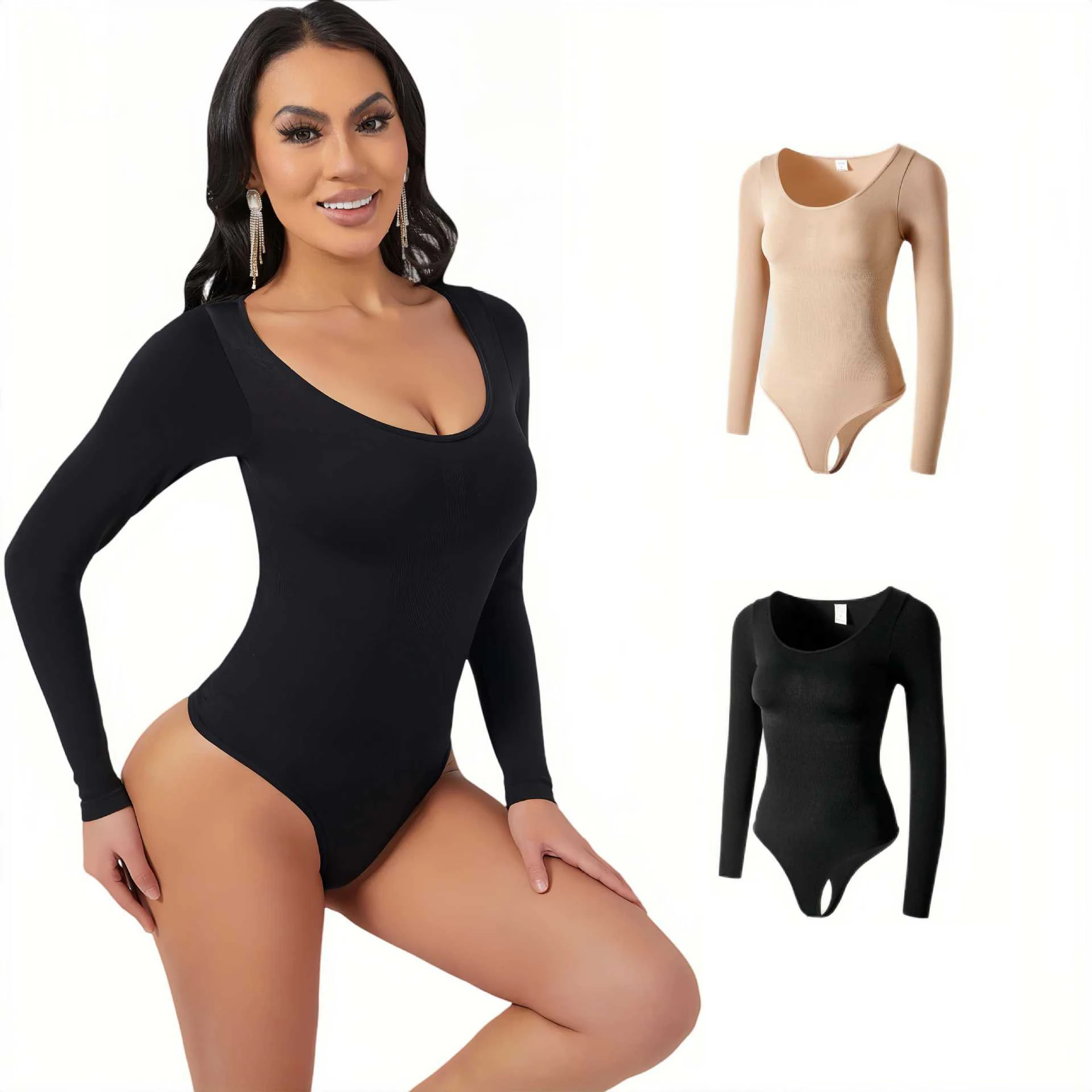 Seamless Long Sleeve Women's Bodysuit Shapewear Tummy Control Threaded Slimming Beauty Underwear Tightening Seamless Shapers