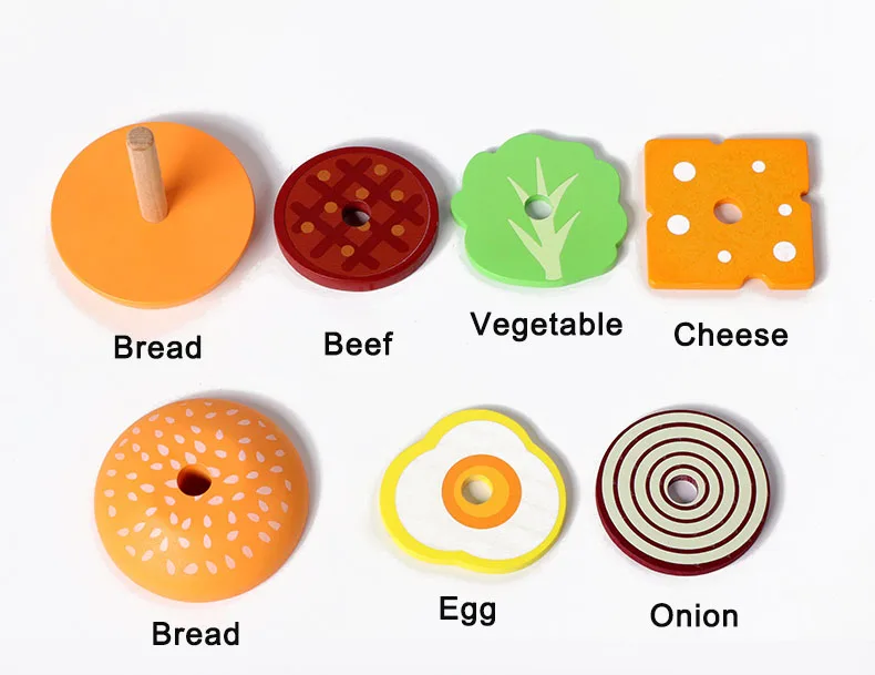 Holz Burger Sandwich Stapeln Spielzeug Montessori Pädagogisches Spielzeug Pretend Spielen Lebensmittel Puzzle Spielzeug Für Kinder Entwickeln Feinmotorik – Detail 5