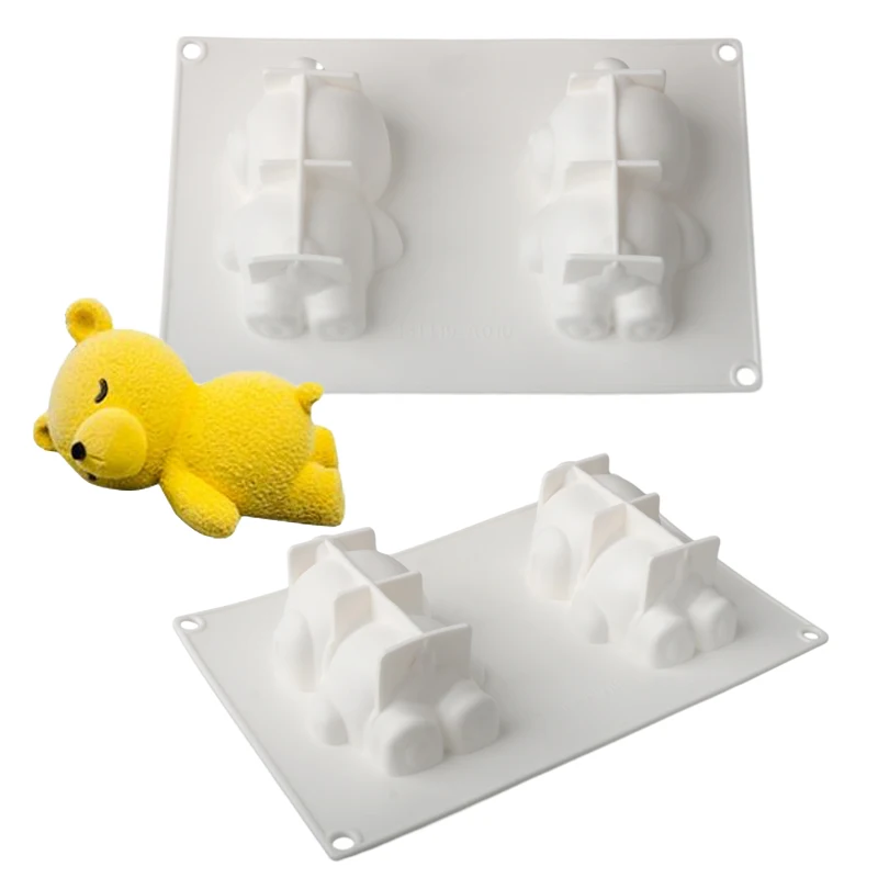 Sleep Bear Mousse Cake Mold 2 or 4 Cells Silicone Cake Mold Dessert Tools Kitchen Baking Supplies Resin Clay Handicraft Mold