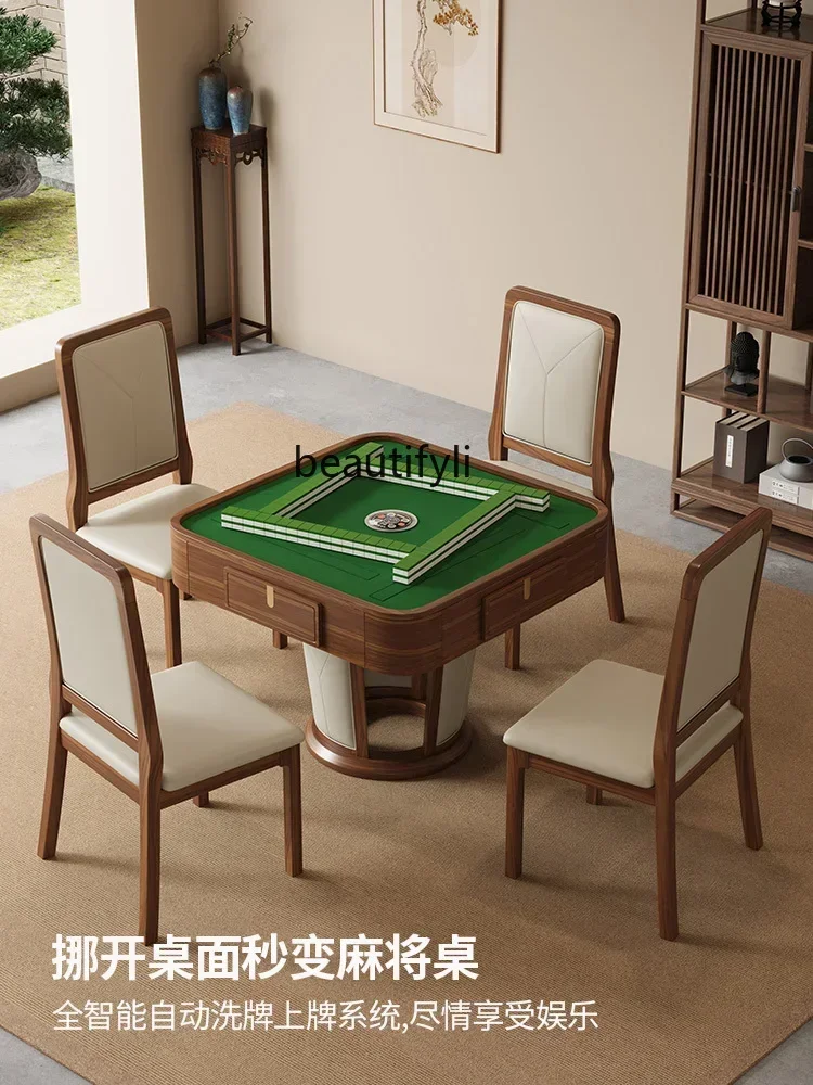 YH17 New style Solid wood automatic household round table silent rotor mahjong machine dining table dual-purpose