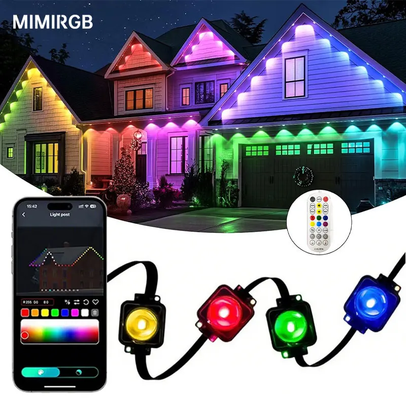 

60M Smart RGB Eave Lights App & Remote IP67 Permanent Outdoor LED String Lights Home New Year Christmas Birthday DIY Lighting