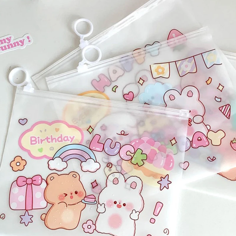 10PCS Cartoon Pattern Zipper Storage Bag Cute Printing Small Items Cosmetics Storage Bag Frosted Self Sealing Packaging Bag