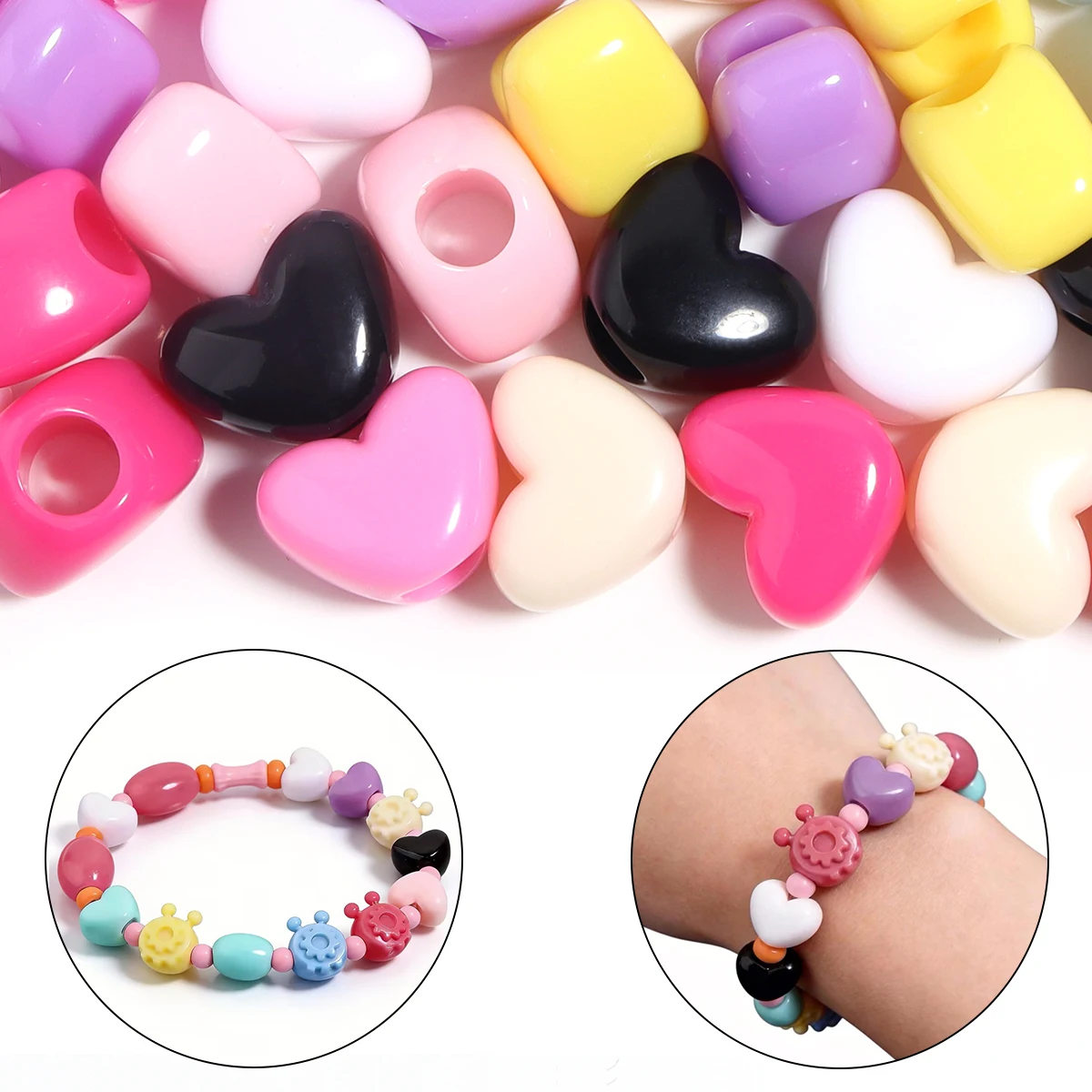 50pcs15x12mm Love Heart Shape Beads Acrylic Color Bead Loose Spacer Beads For DIY Jewelry Making Necklace Bracelet Handmade