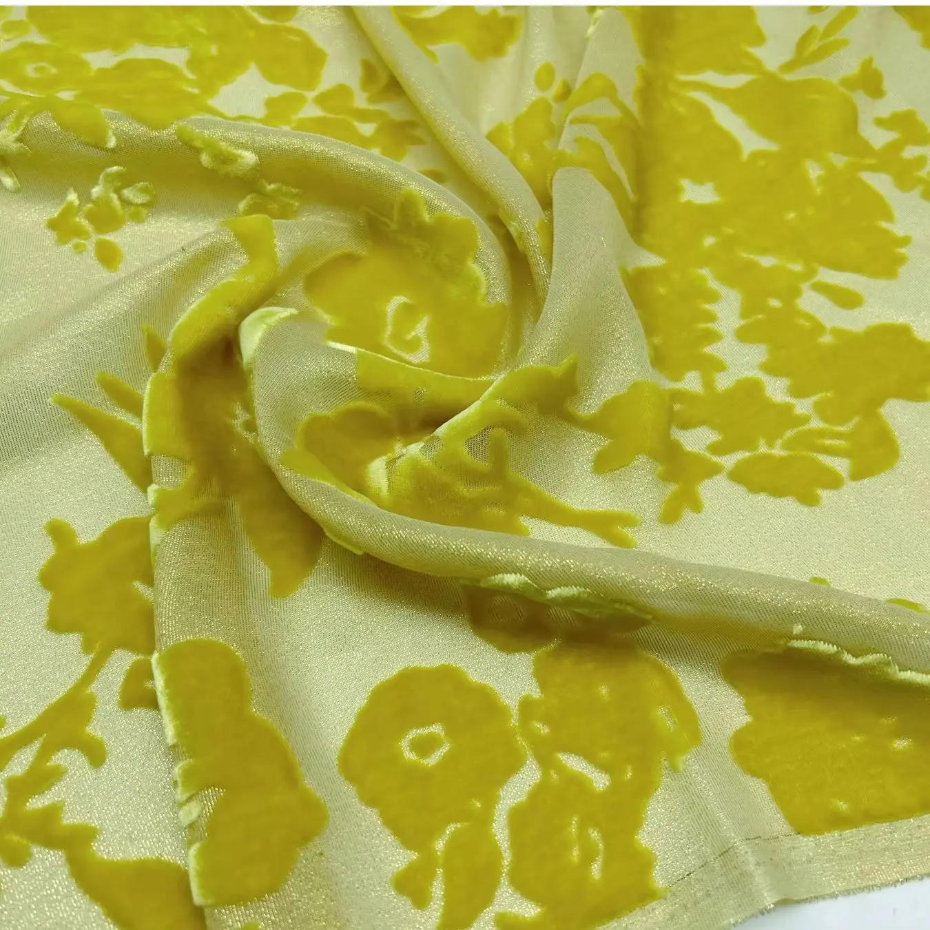 Woven Gold Velvet Silk Fabric Mulberry Silk Rotten Flower Burned Flower Flocking High-end Gold Velvet Real Velvet Fabric Cheongs
