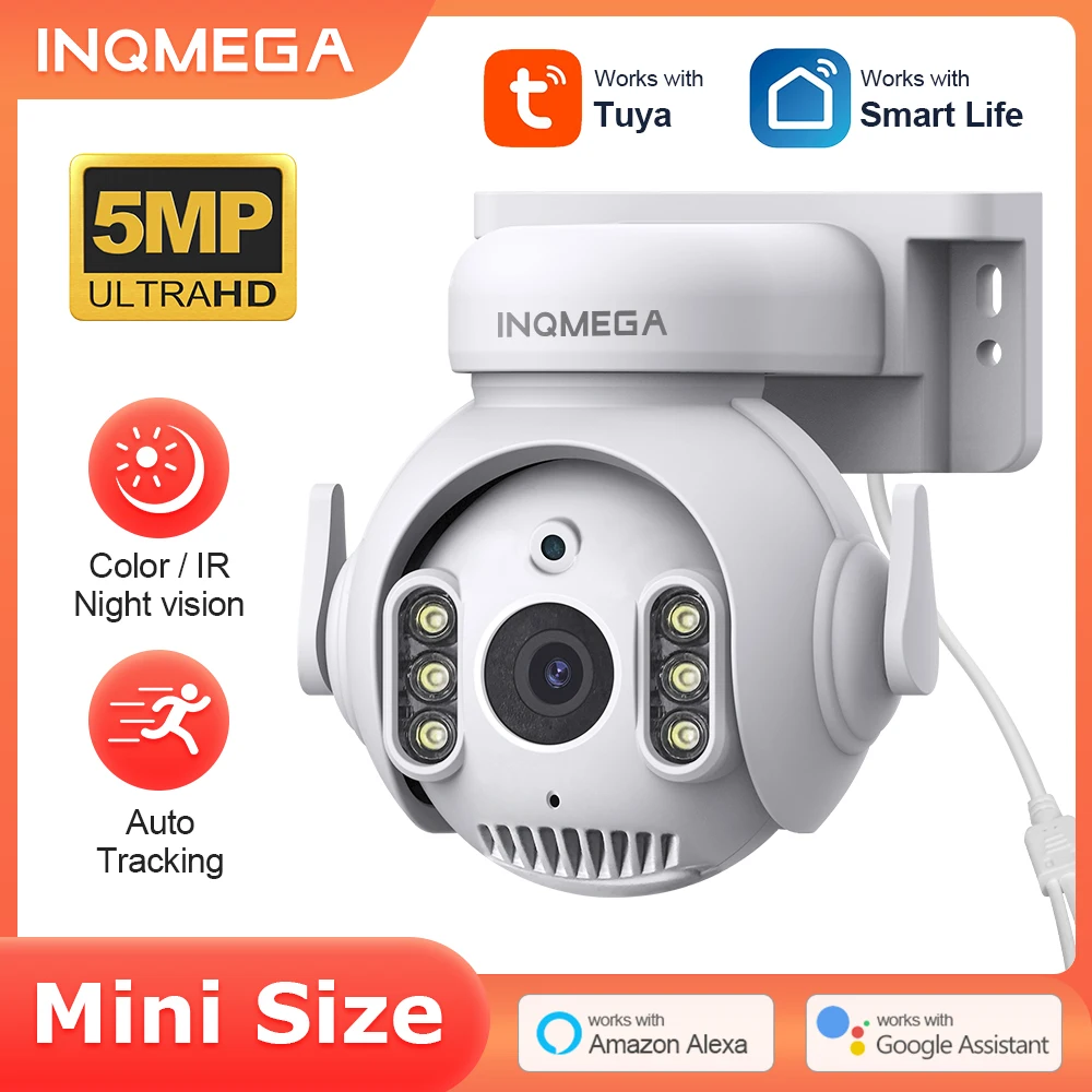 

INQMEGA 5MP Tuya Wifi Security Camera Outdoor AI Human Tracking PTZ Color & IR Night Vsion Camera With Alexa And Google Home