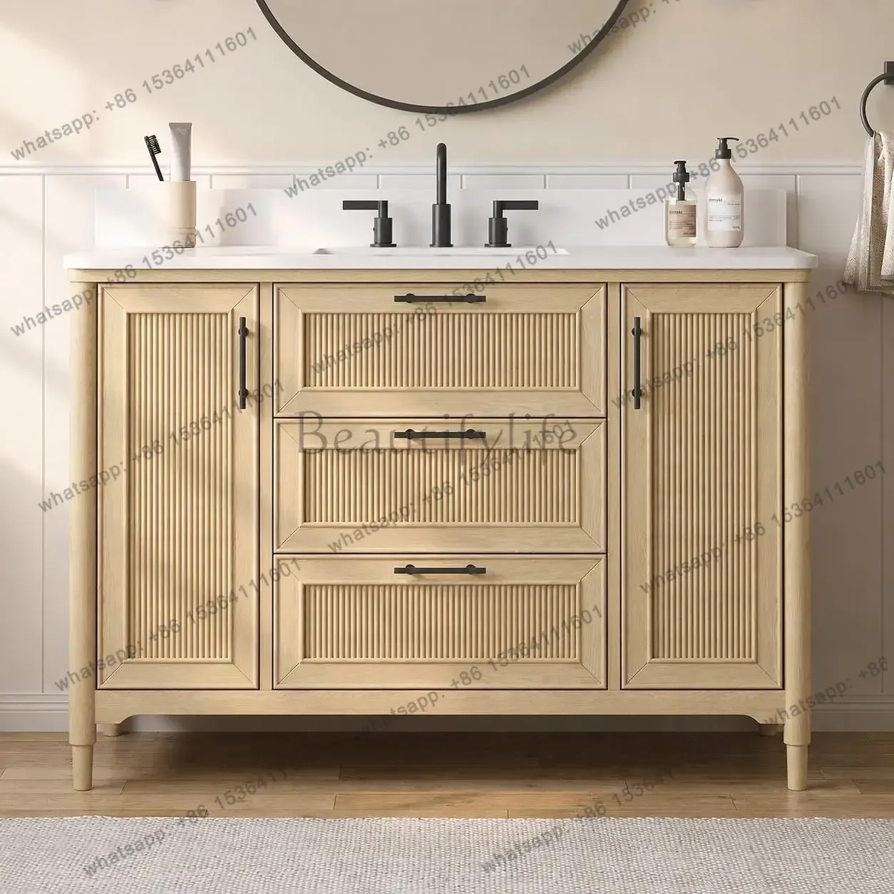 Factory Direct 48 Inch Bathroom Vanity With Sink Combo, Light Walnut, Customized