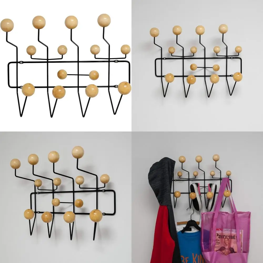 

Настенная вешалка для одежды с деревянными шариками в черном и деревянных тонах