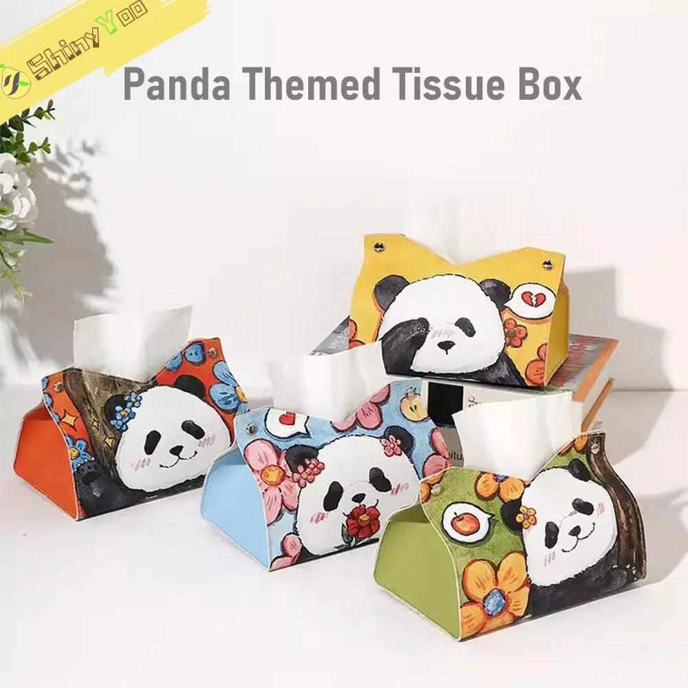 

Panda Tissue Boxes Desktop Table Napkin Holder Case Storage Box Desktop Car PU Leather Tissue Container, Car, Home Decoration