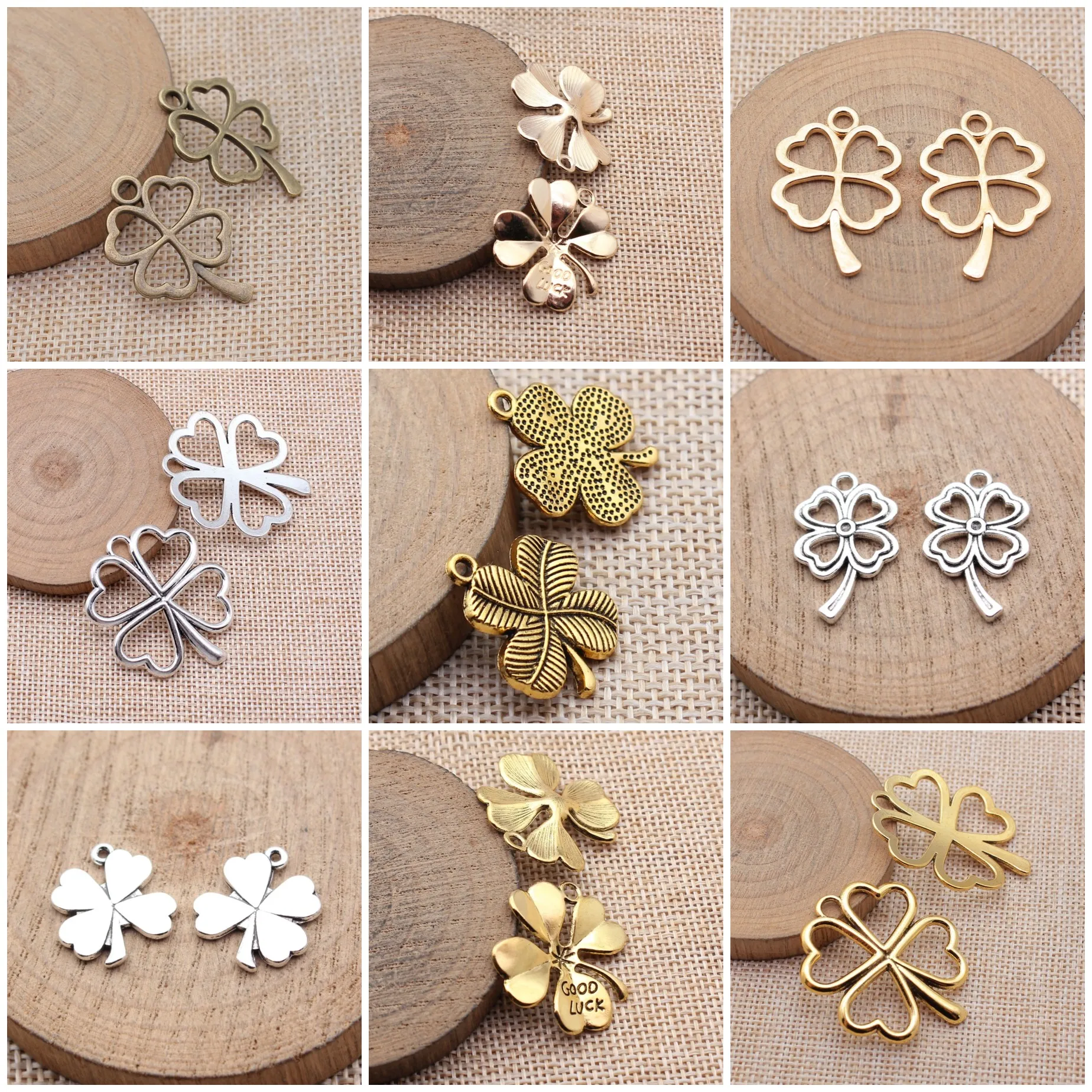 Vintage Four Leaf Clover Lucky Charms Pendant Fortune For Jewelry Making Bracelet Necklace DIY Craft Bulk
