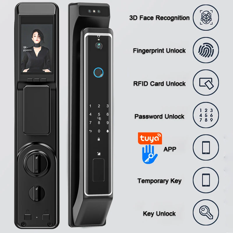 Face recognition smart door lock cerradura de puerta inteligente smartlock with fingerprint keypad gatedoor brass doors mortise