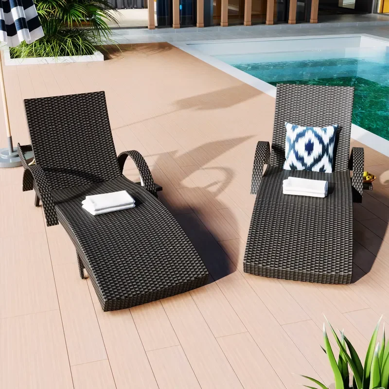 Outdoor Wicker Sun Lounger Set with 2 Chairs 5-Level Adjustable Backrest Modern Design Durable Construction