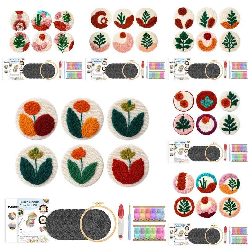 

GATYZTORY 6pcs Punch Needle Coasters Kit Easy Wool Poke Magic Needle Embroidery Set Making Tufted Mug Rug Pads Coaster for Adult