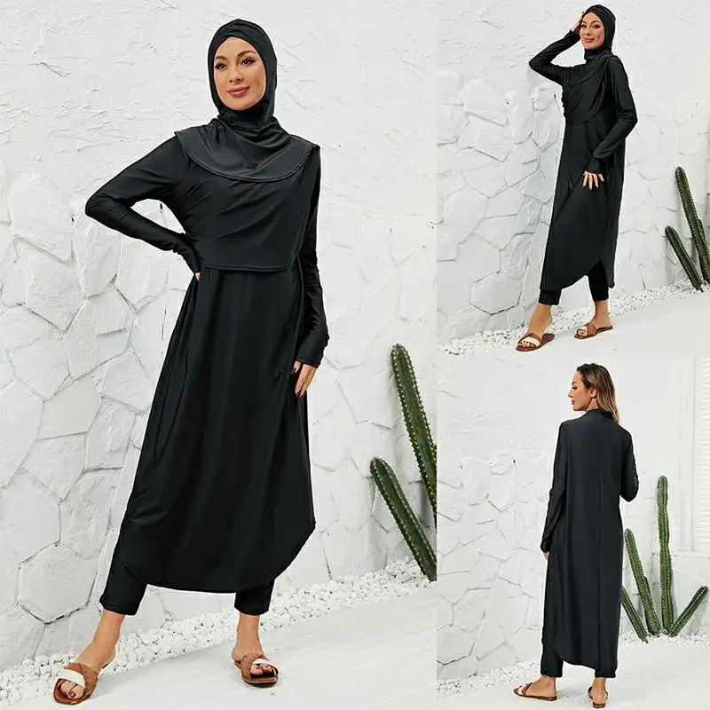 Maillot de Bain Burkini à Manches sulfpour Femme Musulmane, Vêtement à vaccage Rapide, Hijab, 3 Pièces