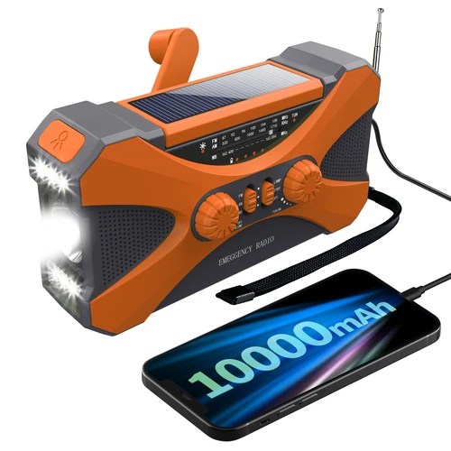 Imagen 2 del producto Radio de emergencia de 10000 mAh, radio de manivela solar, radio meteorológica portátil AM/FM/NOAA con cargador de teléfono celular, linterna LED