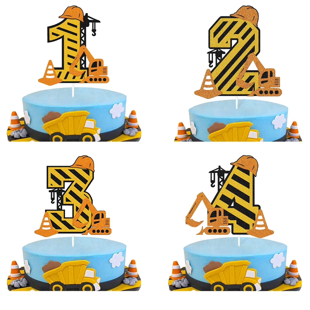 Engineering Vehicle Theme 4D Balloon Disposable Tableware Set Cake Topper Flagbanner Construction Boy Birthday Party Decorations