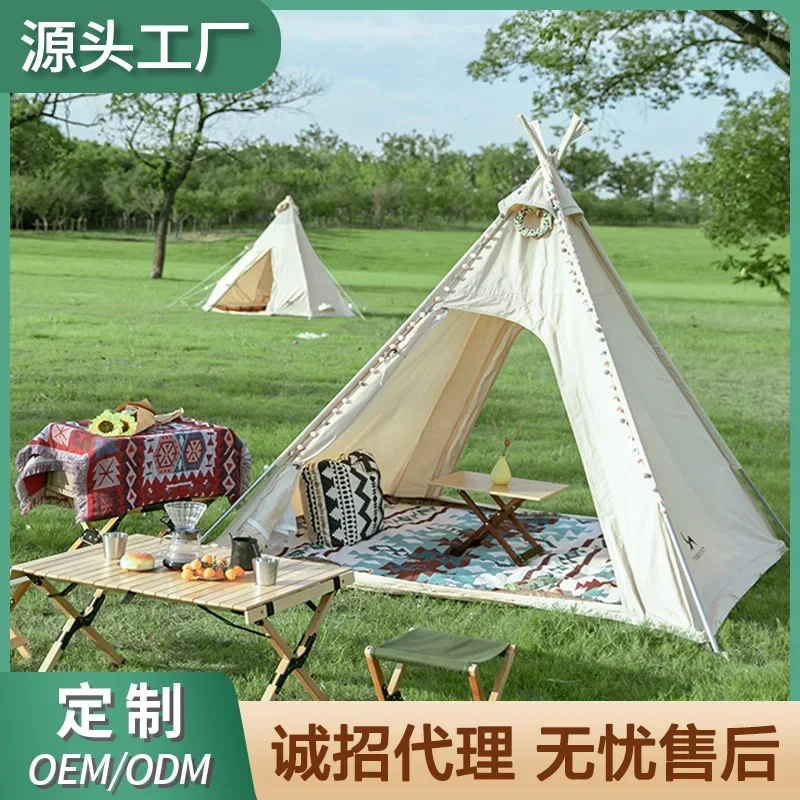 

Outdoor Indian Cotton Park Tent 3-4 People Camping Pyramid Canopy Spire Camping Tech Cotton Tent