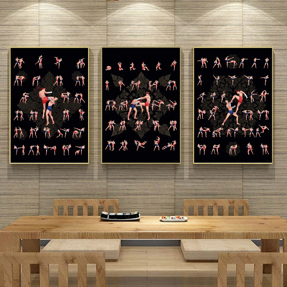 Muay Thai Boxing Boxer Motivational Wrestling Poster Canvas Painting Fighting Technique Chart Wall Art Prints Picture Home Decor