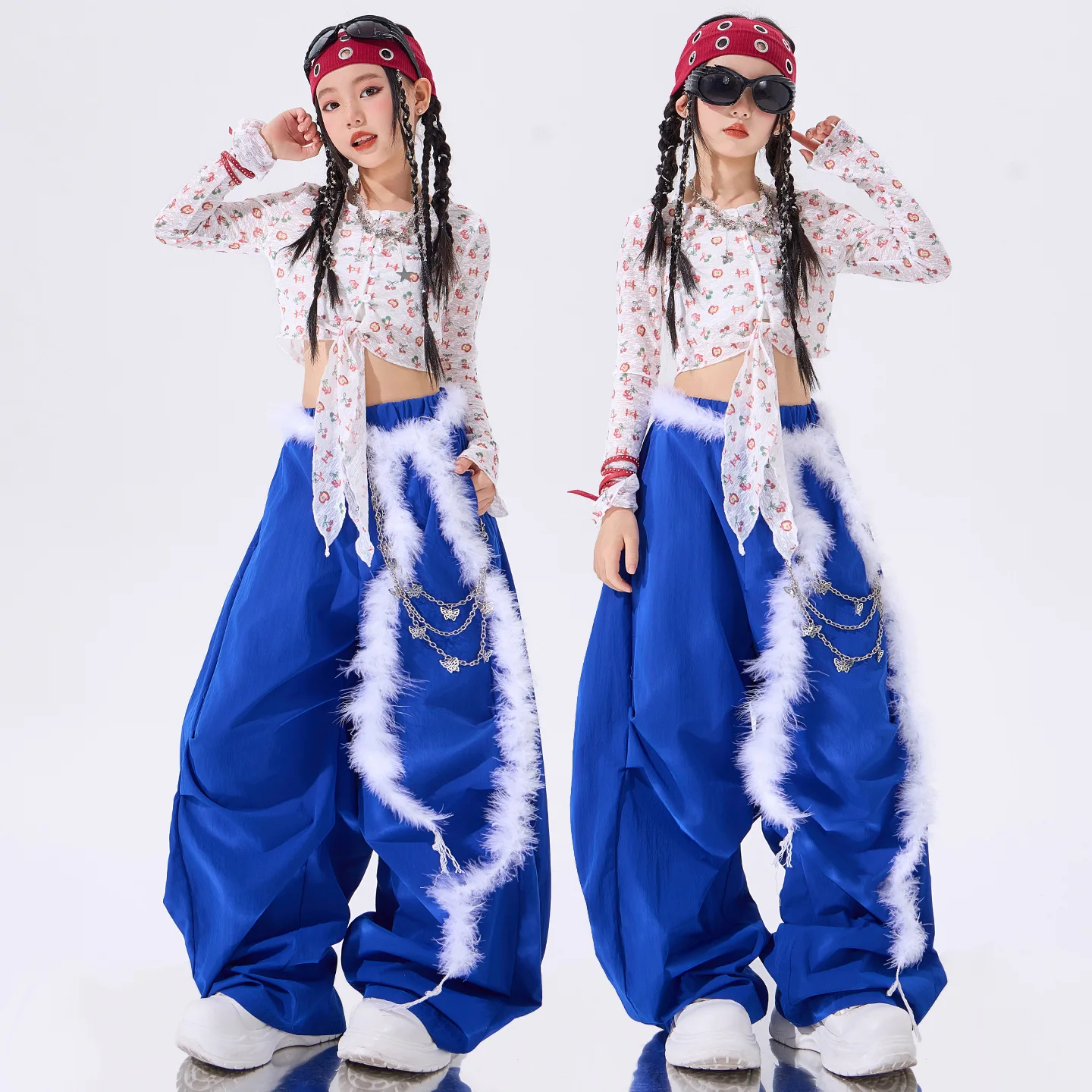 Jazz Dance Clothes Girls Kpop Stage Outfit Blue Hip Hop Dance Pants School Show Performance Costume Street Dancewear