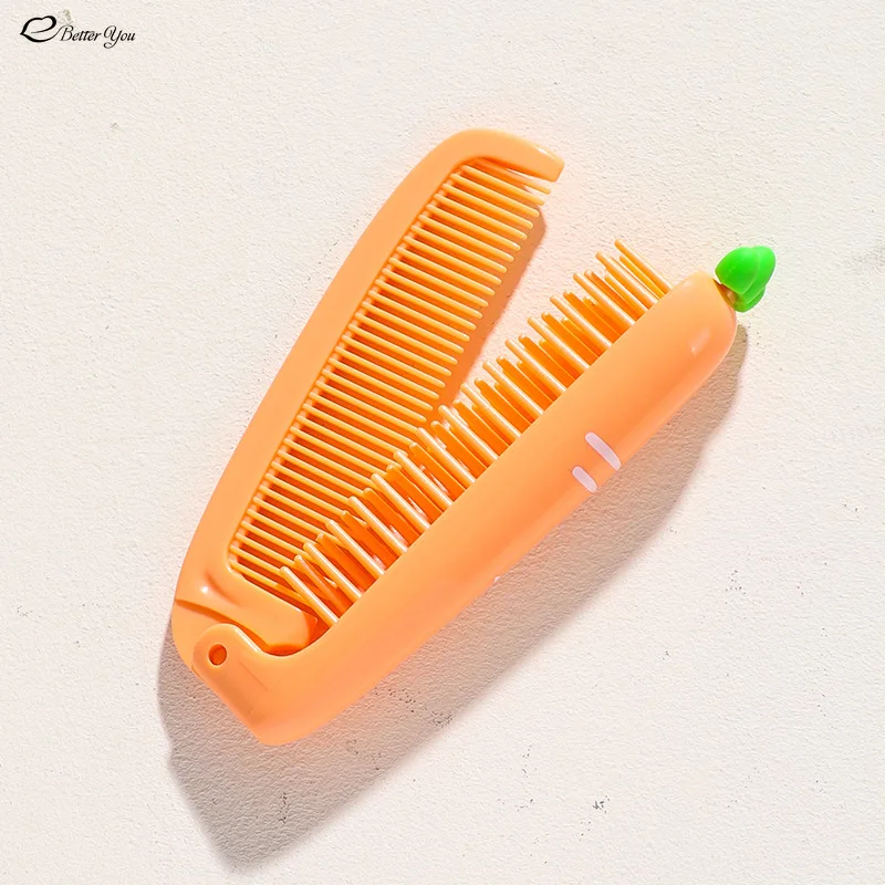 Cartoon Carrot  Foldable Hair Comb Portable Detangling Hair Brushes Cute Cartoon Anti Static Head Combs Hair Styling Tools