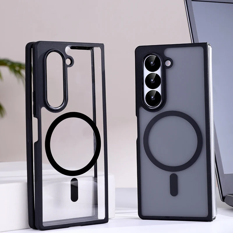 For Samsung Galaxy Z Fold 4 5 6 For Magsafe Case Translucent Folding Shockproof Wireless Charging Magnetic Shockproof Hard Cover