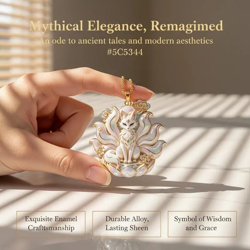 Chinese Mythology Nine Tailed Fox Enamel Necklace 1PC Cute Animal Pendant Jewelry for Women Girlfriend Surprise Gift