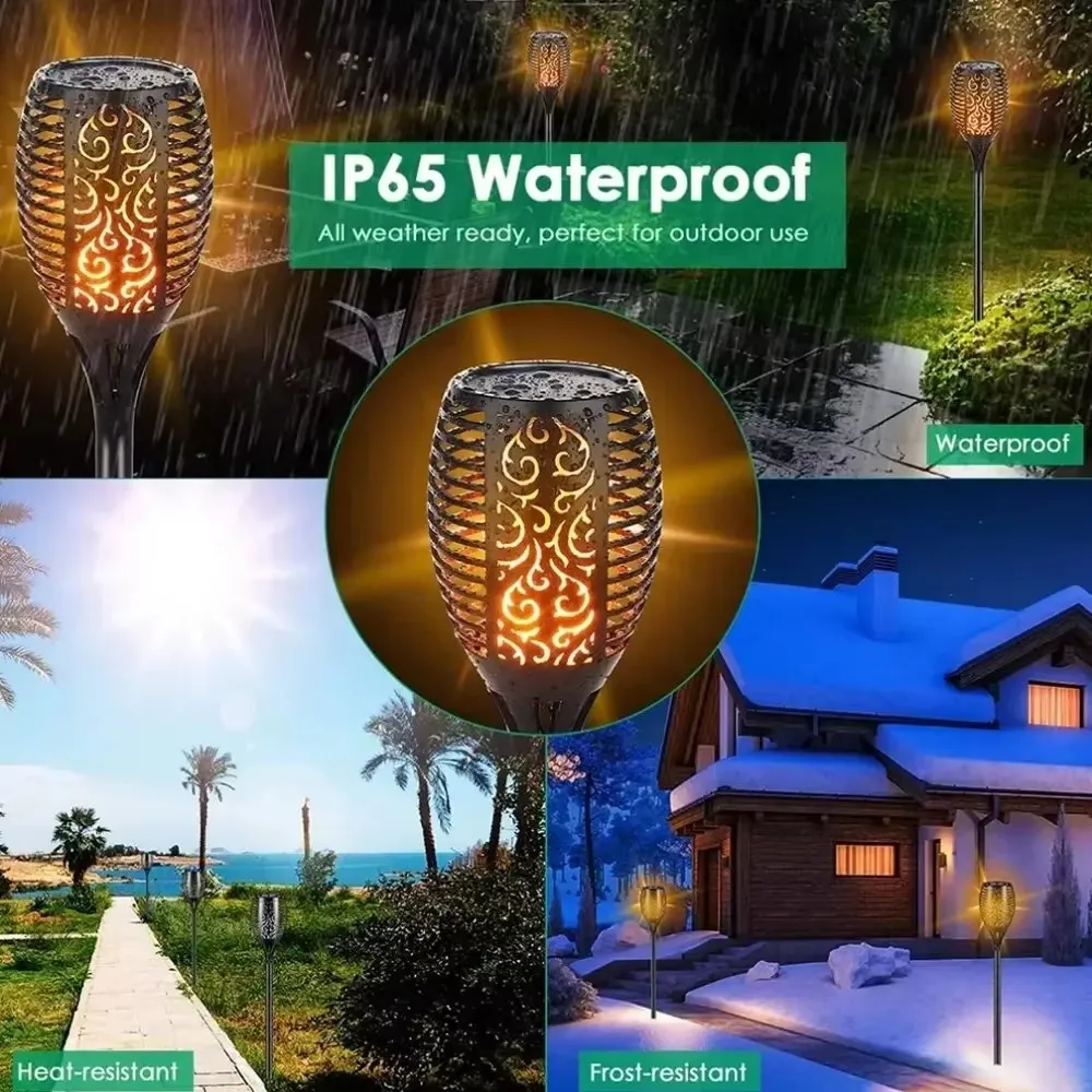1PC 12LED Solar Flame Torch Light Flickering Light Waterproof Garden Decoration Outdoor Lawn Path Yard Patio Floor Lamp