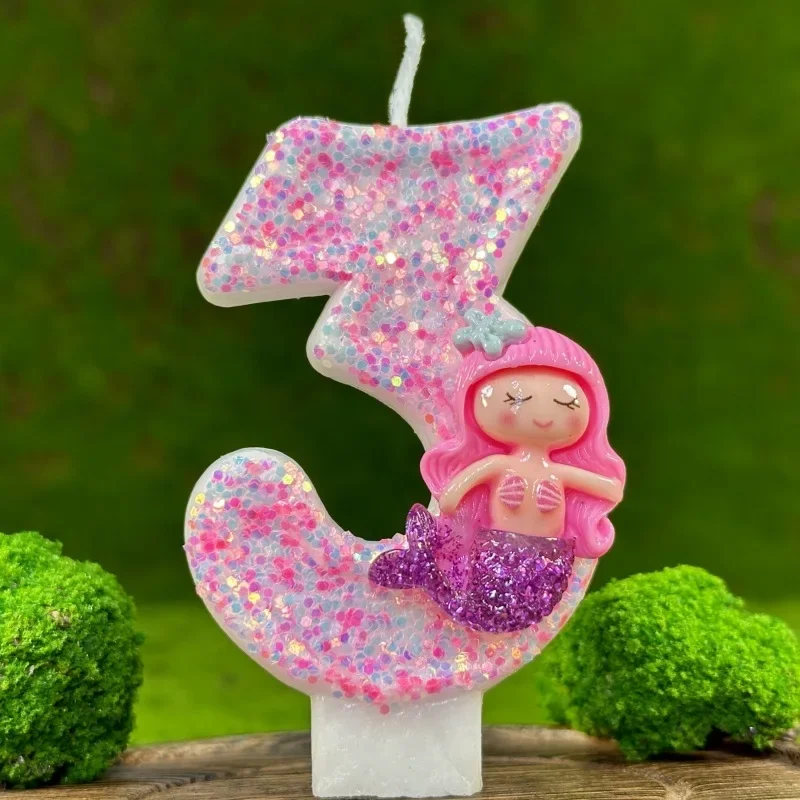 Birthday Candle 1 Year Mermaid Birthday Candle Cake Sparkly Pink Shell Candle Topper Party Decorations Supplies Birthday Gift